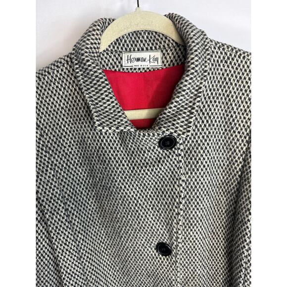 Vintage Herman Kay Herringbone Tweed black & white wool Coat size medium - Picture 15 of 16